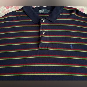 VTG Polo Ralph Lauren Navy Polo with Multicolor Stripes Mens Size 4XL Big